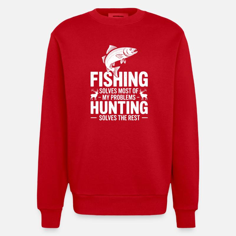 Fishing Solves Most Problems - Heavyweight Oversized Organic Crew Neck Made in EU - red