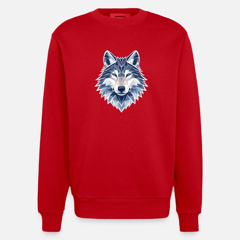 Geometric Wolf - Modern Geometric Wolf - Heavyweight Oversized Organic Crew Neck Made in EU - red