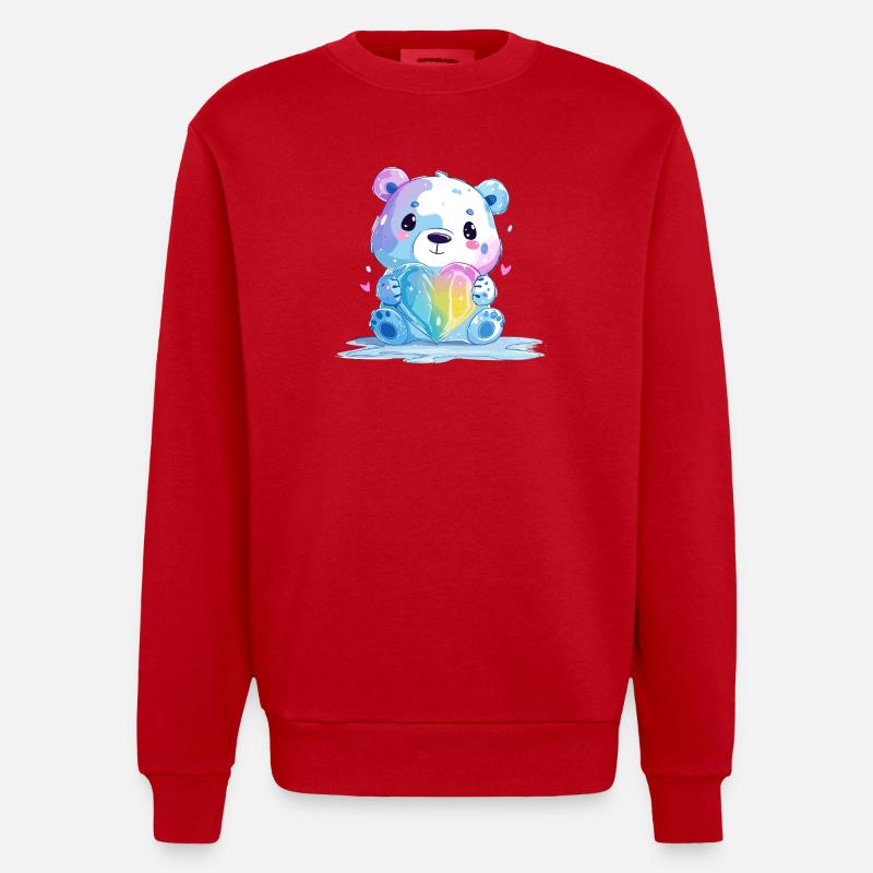 Süßer Eisbär mit Regenbogenherz - Heavyweight Oversized Organic Crew Neck Made in EU - Rot