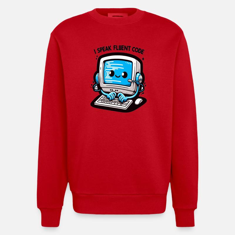 I Speak Fluent Code Retro Computer - Heavyweight Oversized Organic Crew Neck Made in EU - red