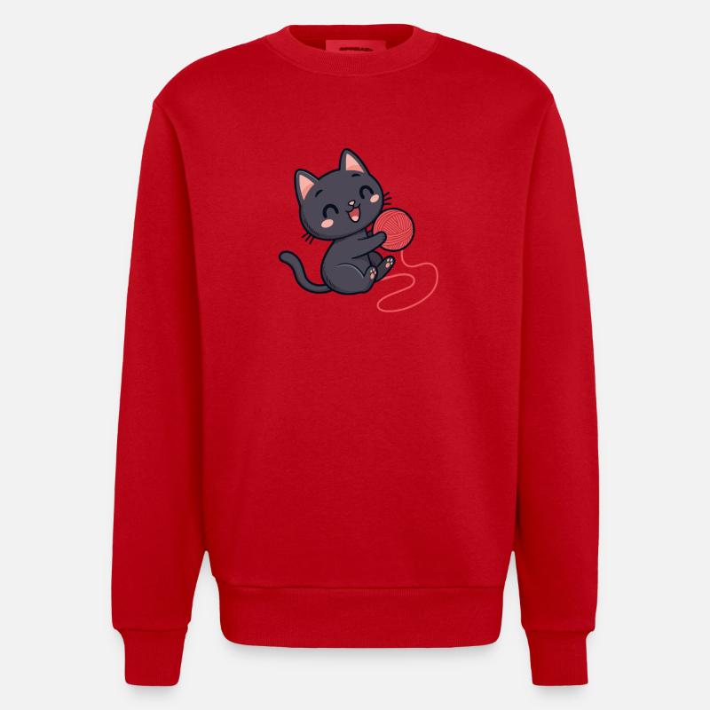 Red wool kitten soft pattern - Heavyweight Oversized Organic Crew Neck Made in EU - red