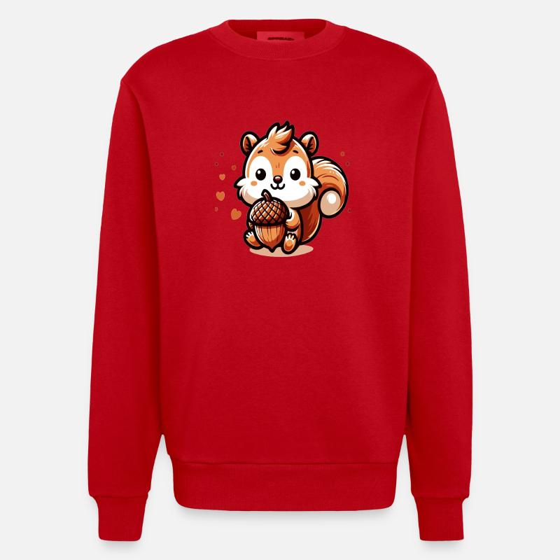 Süßes Eichhörnchen mit Herz-Eichel - Heavyweight Oversized Organic Crew Neck Made in EU - Rot