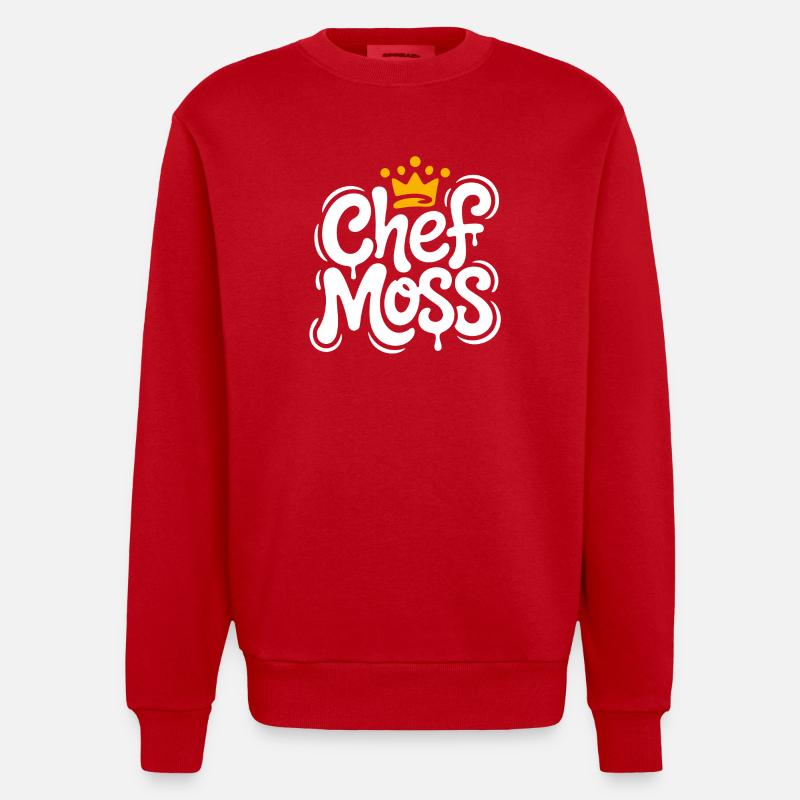 Chef Moss Graffiti Crown - Heavyweight Oversized Organic Crew Neck Made in EU - red