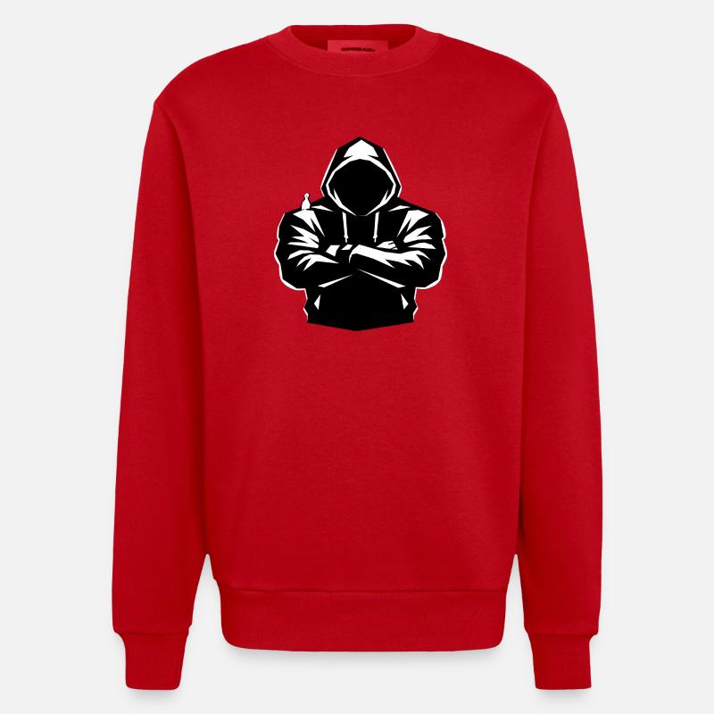 Kapuzenpulli-Figur und Vogel - Heavyweight Oversized Organic Crew Neck Made in EU - Rot