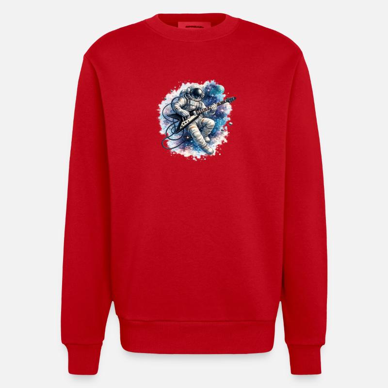 Guitare d’astronaute dans l’aquarelle spatiale - Sweat bio épais oversize fabriqué en UE - rouge