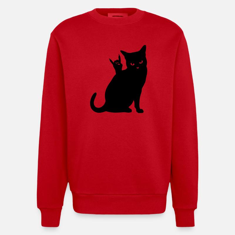 Schwarze Katze – Devil Horns Silhouette - Heavyweight Oversized Organic Crew Neck Made in EU - Rot