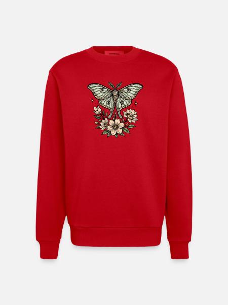 Moth with flower bouquet - Heavyweight Oversized Organic Crew Neck Made in EU - red