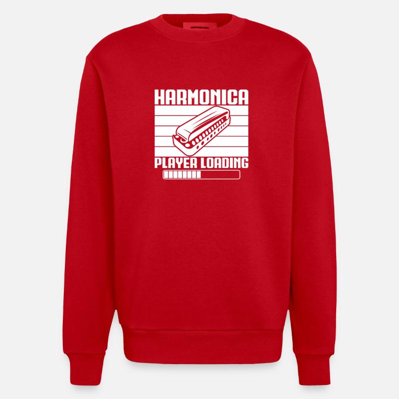 Musiciste d’harmonica chargeant l’harmonica - Sweat bio épais oversize fabriqué en UE - rouge