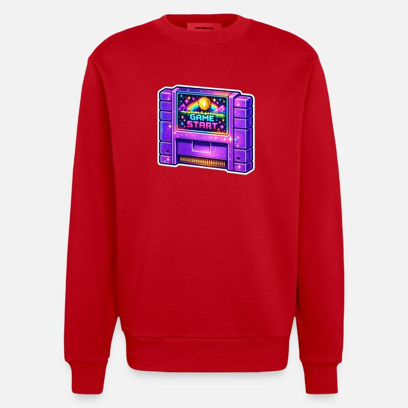 Retro Arcade Start Neon - Heavyweight Oversized Organic Crew Neck Made in EU - red