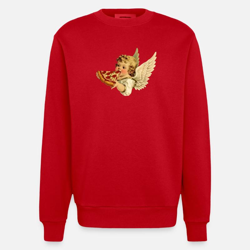 Pizza Cherub – Ängel med pepperoni - Heavyweight Oversized Organic Crew Neck Made in EU - röd