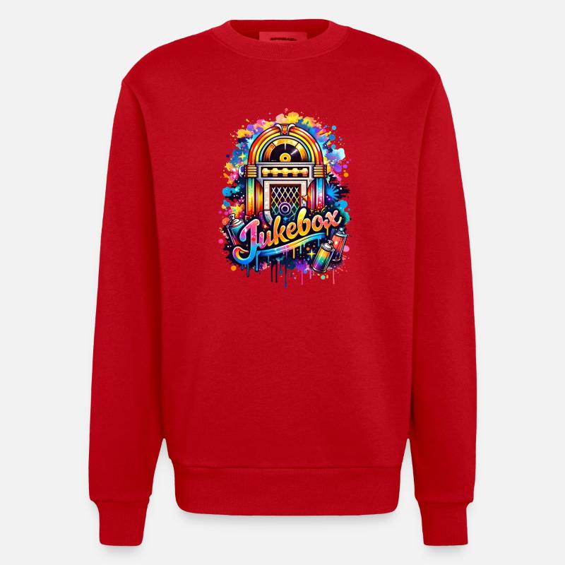 Bunte Jukebox im Graffiti-Style  - Heavyweight Oversized Organic Crew Neck Made in EU - Rot