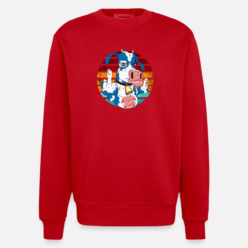 Kuh mit Mittelfinger im Regenbogen - Heavyweight Oversized Organic Crew Neck Made in EU - Rot