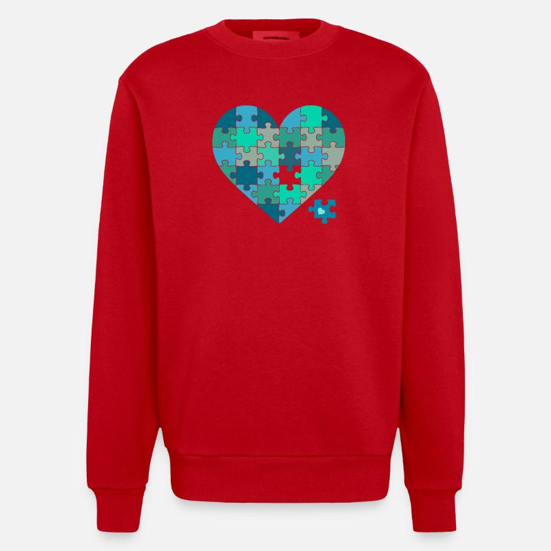 Puzzleherz Blaugrün - Heavyweight Oversized Organic Crew Neck Made in EU - Rot