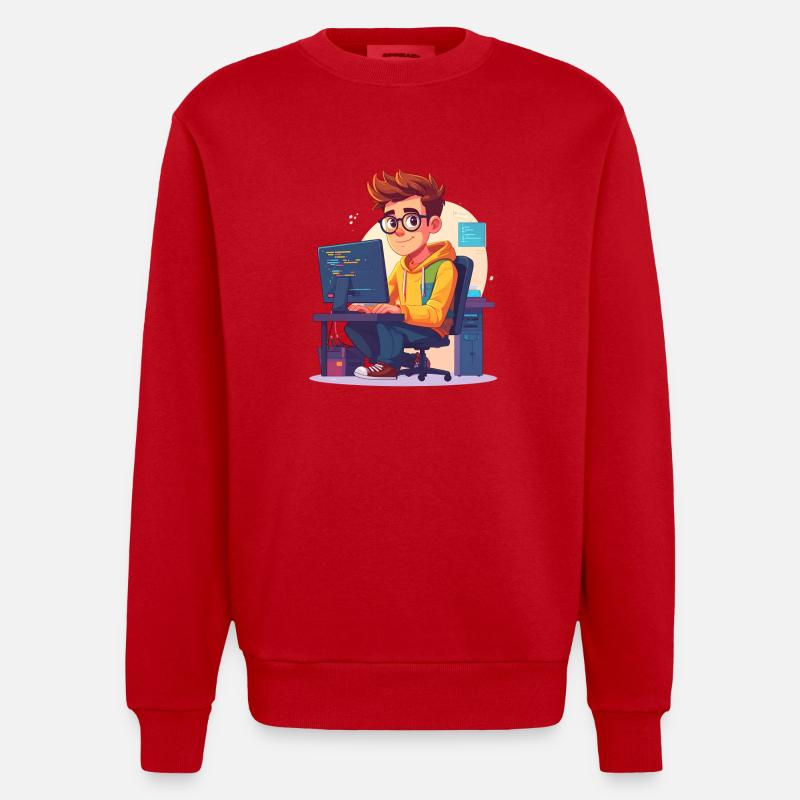 Programmer or nerd - Heavyweight Oversized Organic Crew Neck Made in EU - red