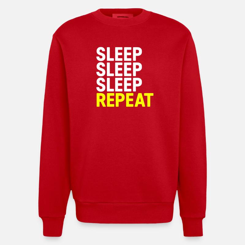 Sommeil Sommeil Sommeil Répéter - Sweat bio épais oversize fabriqué en UE - rouge
