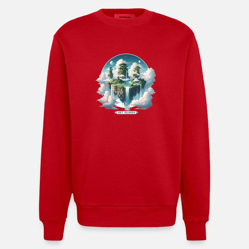 Sky Islands Himmelsinseln Schwebend - Heavyweight Oversized Organic Crew Neck Made in EU - Rot