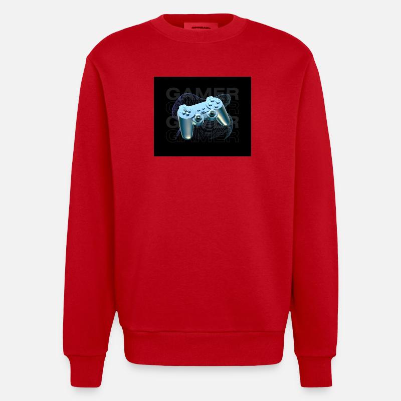Neon Blue Controller 3D - Heavyweight Oversized Organic Crew Neck Made in EU - red