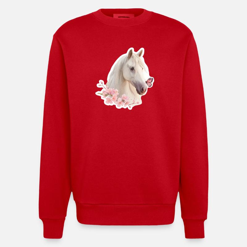 Cheval avec papillon - Sweat bio épais oversize fabriqué en UE - rouge
