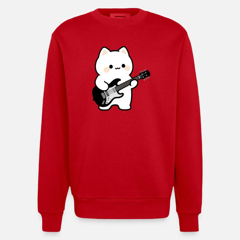 Kawaii Katze mit E-Gitarre - Heavyweight Oversized Organic Crew Neck Made in EU - Rot