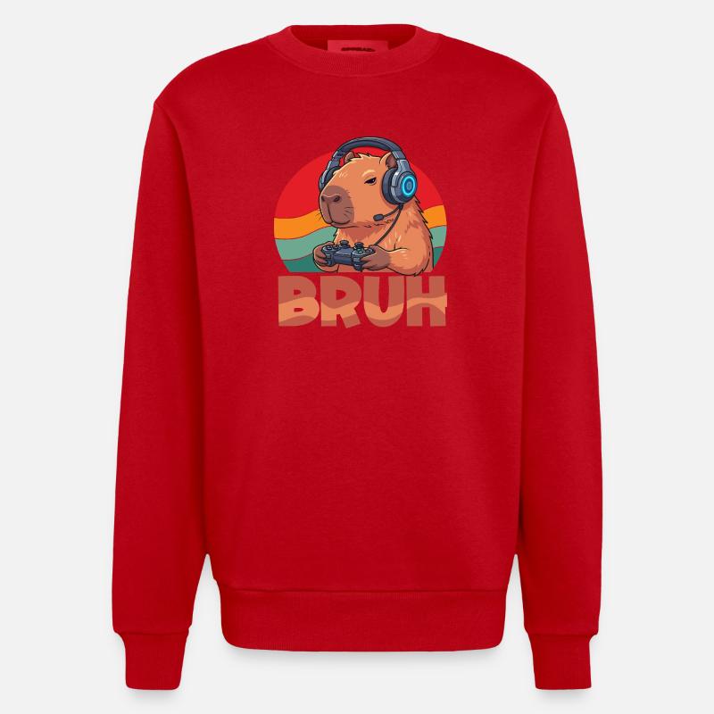 Capybaras Retro Bruh Gaming Mignons - Sweat bio épais oversize fabriqué en UE - rouge