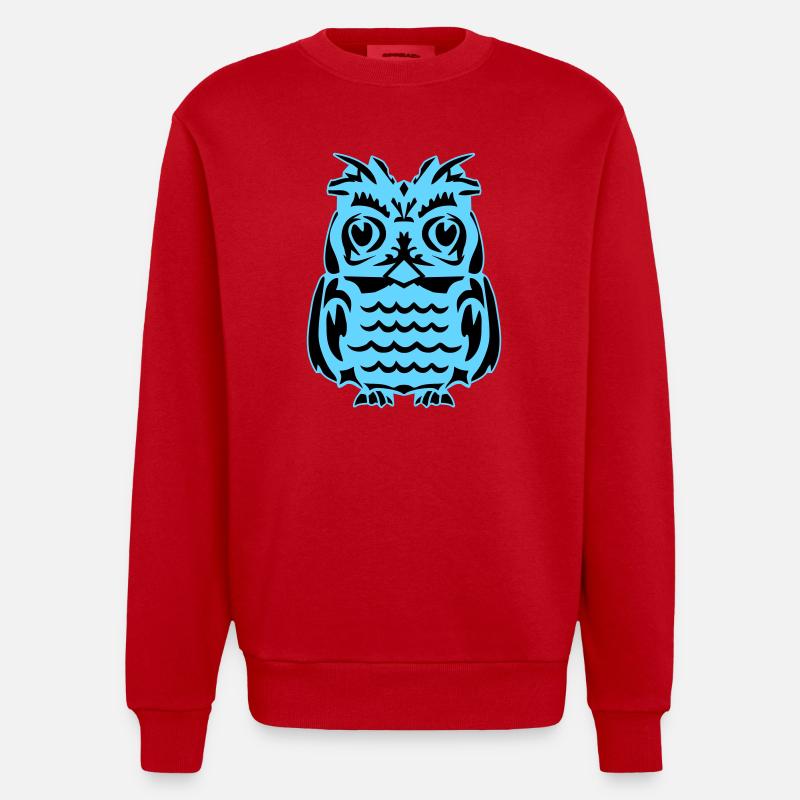 Lichtblaue abstrakte Eule - Heavyweight Oversized Organic Crew Neck Made in EU - Rot