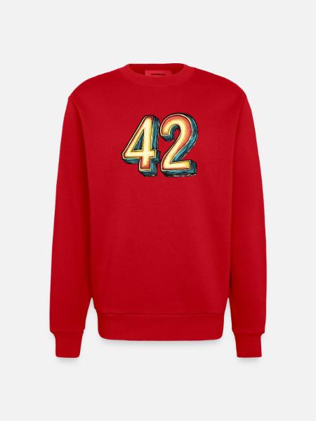 42 Zahl Bunt - Heavyweight Oversized Organic Crew Neck Made in EU - Rot
