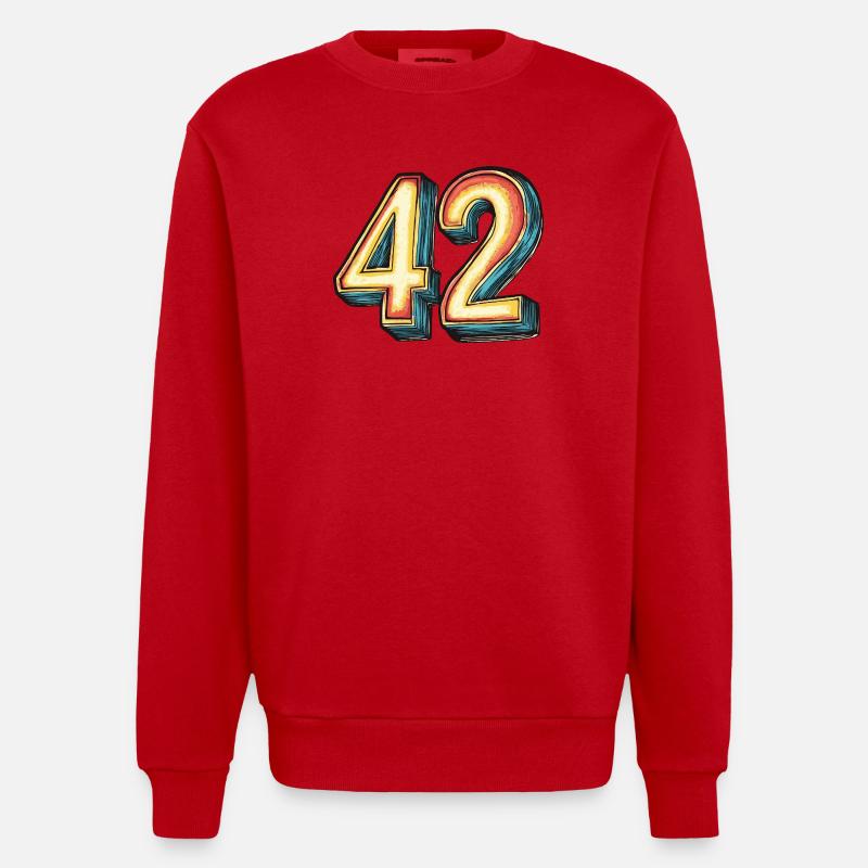 42 Zahl Bunt - Heavyweight Oversized Organic Crew Neck Made in EU - Rot