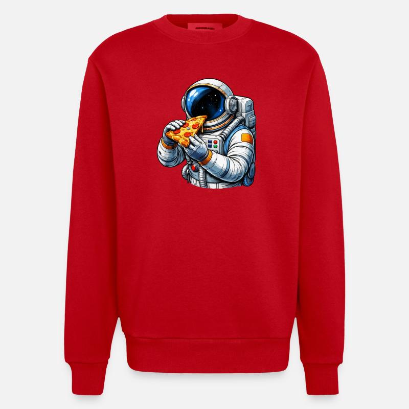 Astronaute mangeant une pizza - Sweat bio épais oversize fabriqué en UE - rouge