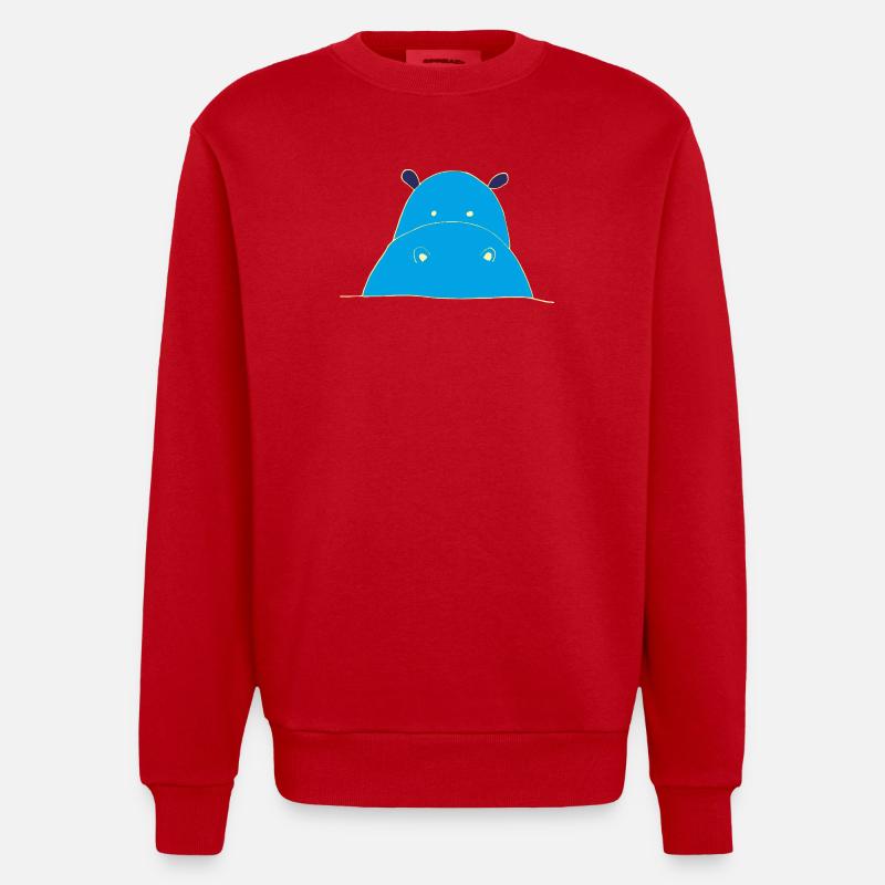 Blauer Hippo nilpferd - Heavyweight Oversized Organic Crew Neck Made in EU - Rot
