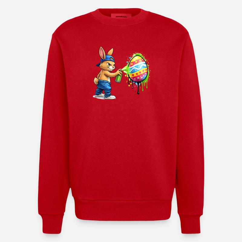 Graffiti bunny with Easter egg - Heavyweight Oversized Organic Crew Neck Made in EU - red