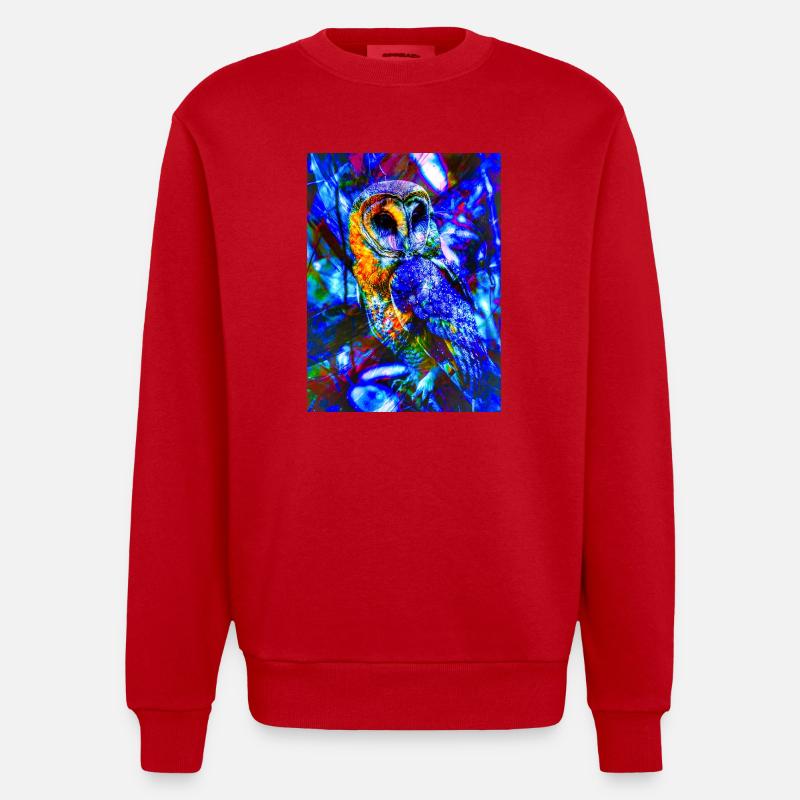 Neoneule im psychedelischen Licht - Heavyweight Oversized Organic Crew Neck Made in EU - Rot