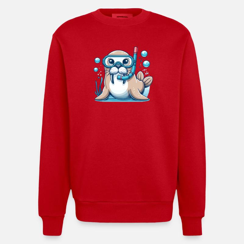 Phoque sous-marin avec lunettes de plongée - Sweat bio épais oversize fabriqué en UE - rouge