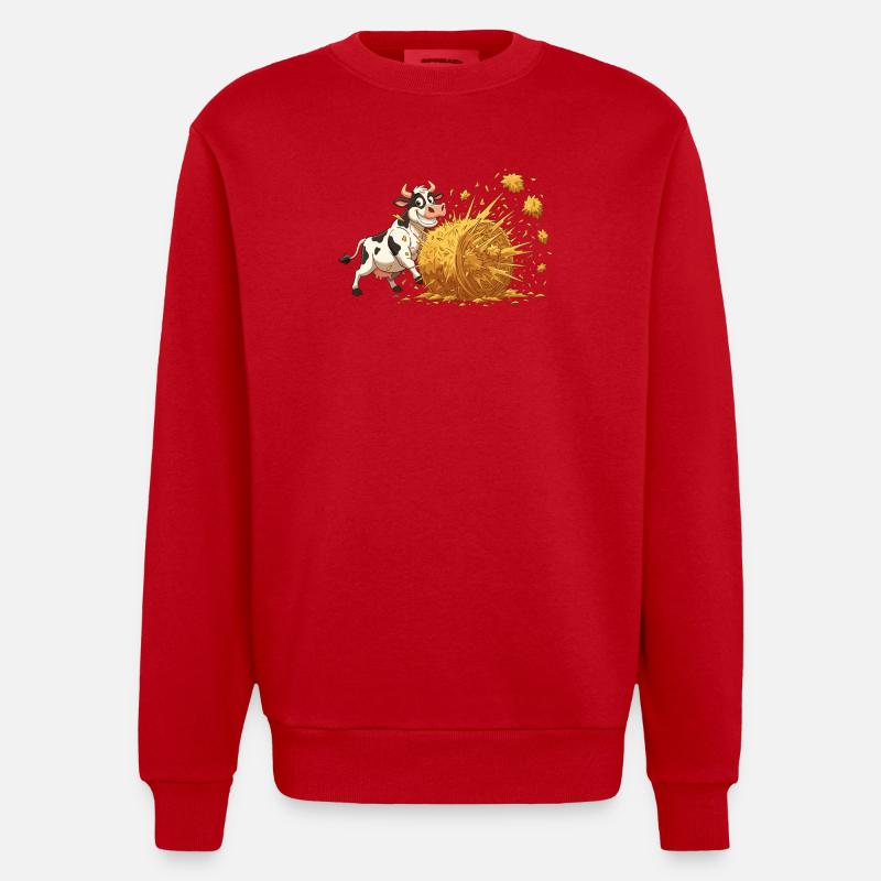 Explosion de vache et de foin - Sweat bio épais oversize fabriqué en UE - rouge