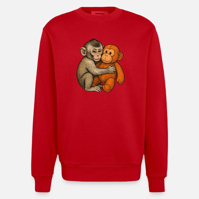 Cuddle buddy monkey and orang - Heavyweight Oversized Organic Crew Neck Made in EU - red