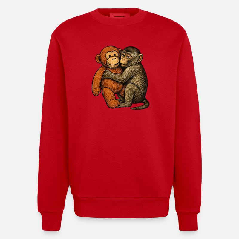 Câlin de singe : Amitié de singe - Sweat bio épais oversize fabriqué en UE - rouge