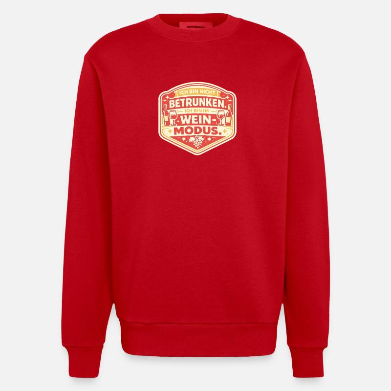 Wine Mode: Not Drunk Sticker - Heavyweight Oversized Organic Crew Neck Made in EU - red