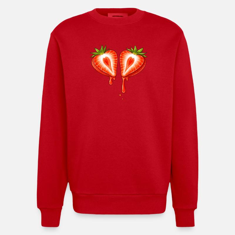 Geteilte Erdbeere mit Herzform  - Heavyweight Oversized Organic Crew Neck Made in EU - Rot