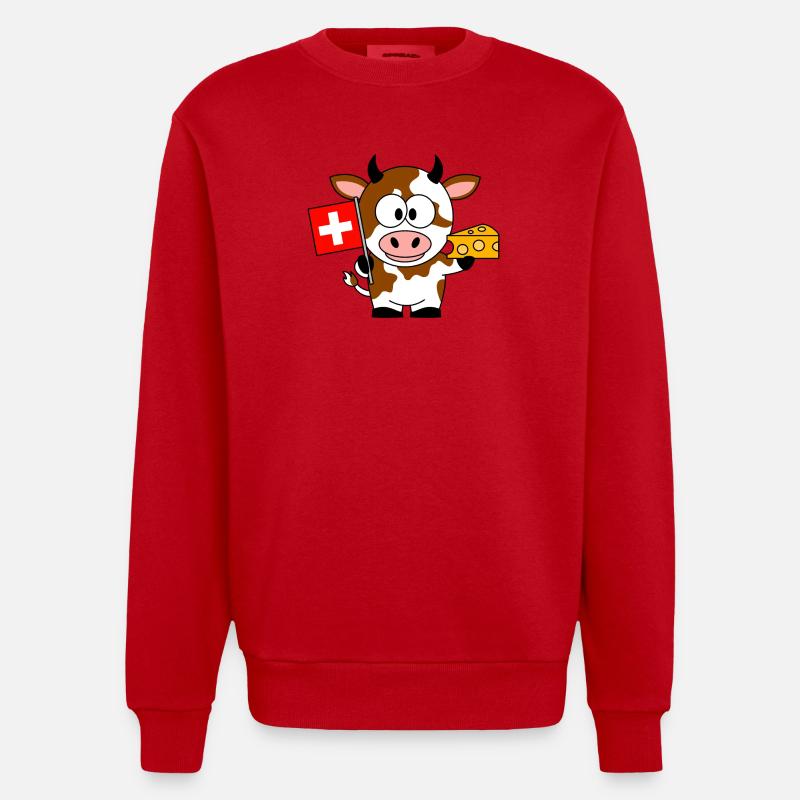 Kuh mit Schweizer Flagge Käse - Heavyweight Oversized Organic Crew Neck Made in EU - Rot