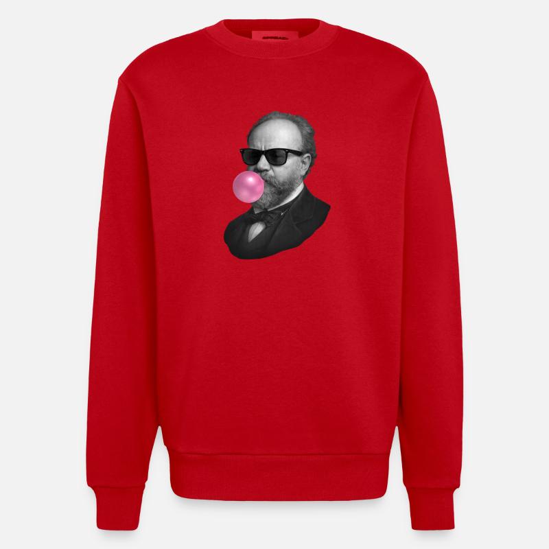 Svart och vit dandy med rosa bubbla - Heavyweight Oversized Organic Crew Neck Made in EU - röd