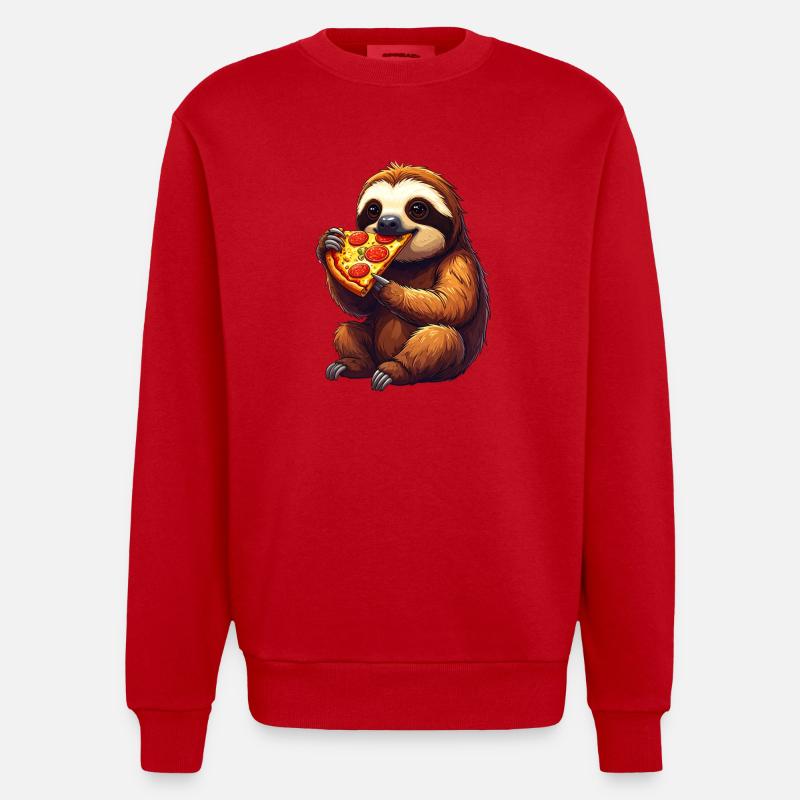 Paresseux avec pizza - Sweat bio épais oversize fabriqué en UE - rouge