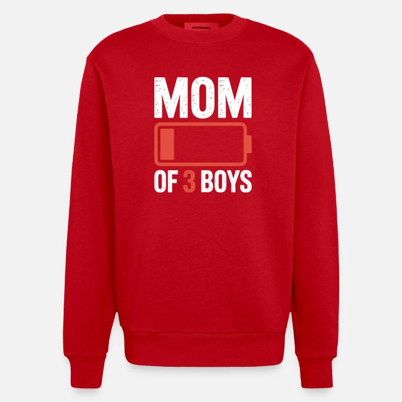 Maman de 3 garçons Batterie faible - Sweat bio épais oversize fabriqué en UE - rouge