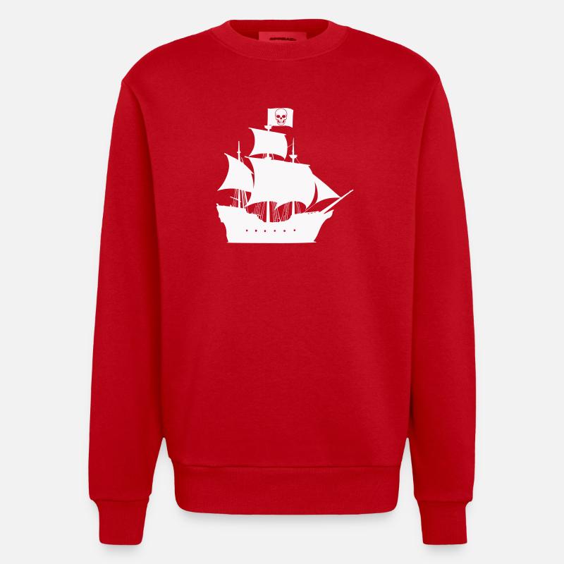 Silhouette du navire pirate - Sweat bio épais oversize fabriqué en UE - rouge
