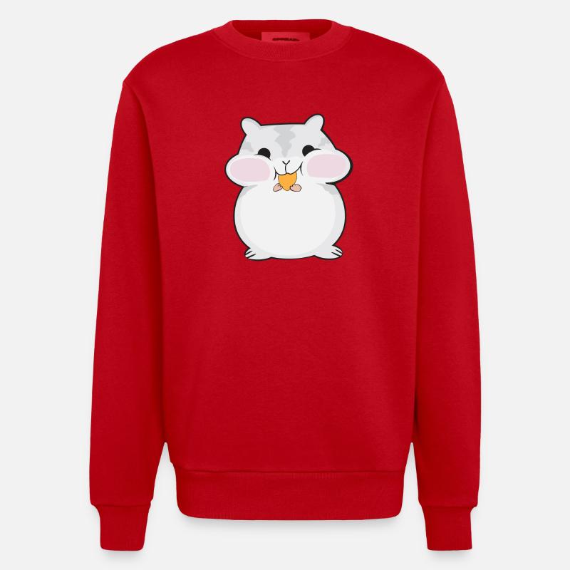 Dessin animé de hamster dodu mignon - Sweat bio épais oversize fabriqué en UE - rouge