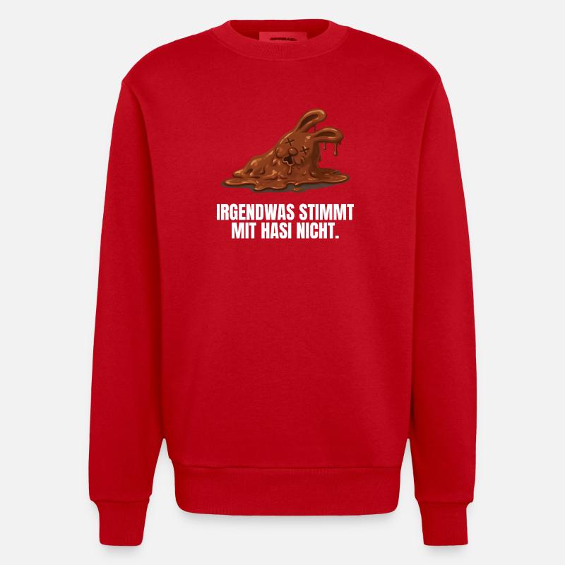 Bunny Easter Chocolate Bunny Funny - Heavyweight Oversized Organic Crew Neck Made in EU - red