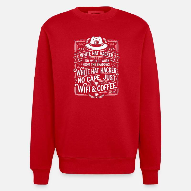Wifi et café White Hat Hacker - Sweat bio épais oversize fabriqué en UE - rouge