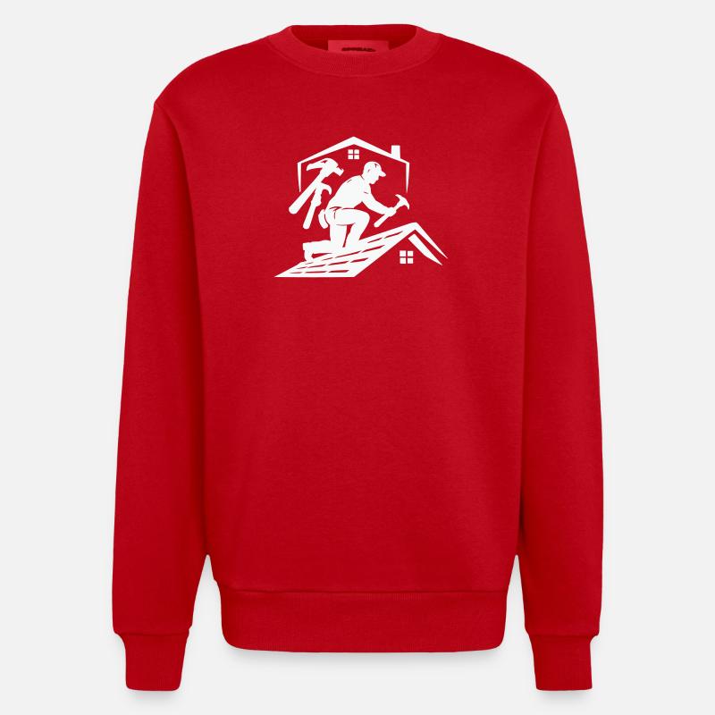 Dachdecker Silhouette am Dach - Heavyweight Oversized Organic Crew Neck Made in EU - Rot