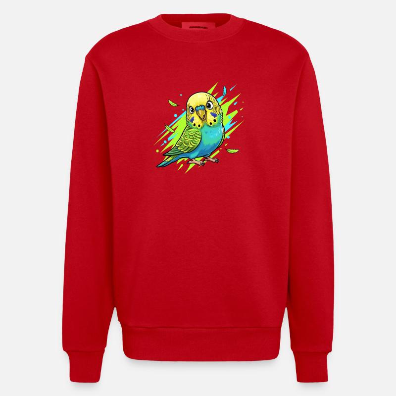 Neon Wellensittich Farbexplosion - Heavyweight Oversized Organic Crew Neck Made in EU - Rot