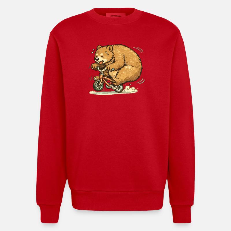 Frénésie de l’ours sur le vélo - Sweat bio épais oversize fabriqué en UE - rouge