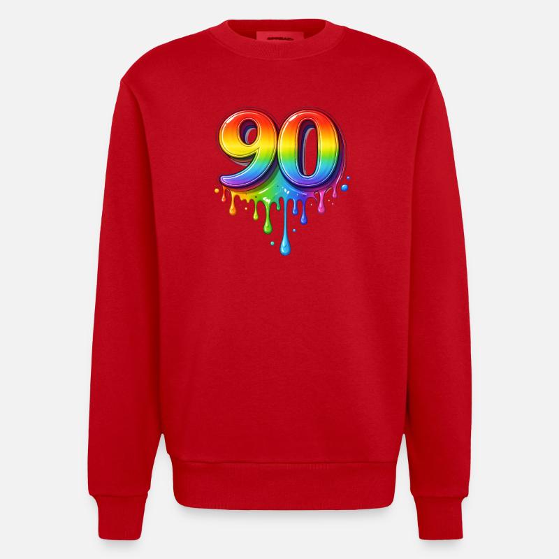 90 Regenbogen Retro Zahl   - Heavyweight Oversized Organic Crew Neck Made in EU - Rot