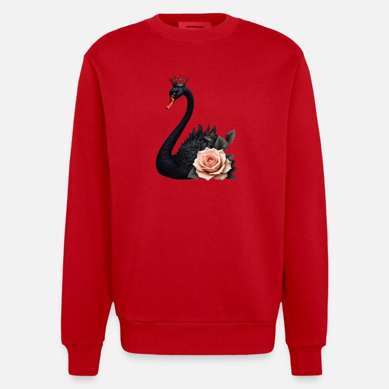 Schwarzer Schwan, gekrönt mit Rose - Heavyweight Oversized Organic Crew Neck Made in EU - Rot